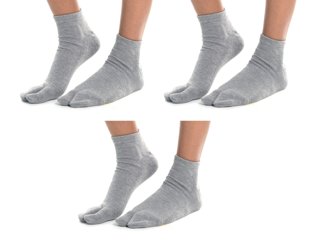V-Toe Thicker Split-Toe Tabi Ankle Socks – 3 Pairs, Casual or Athletic