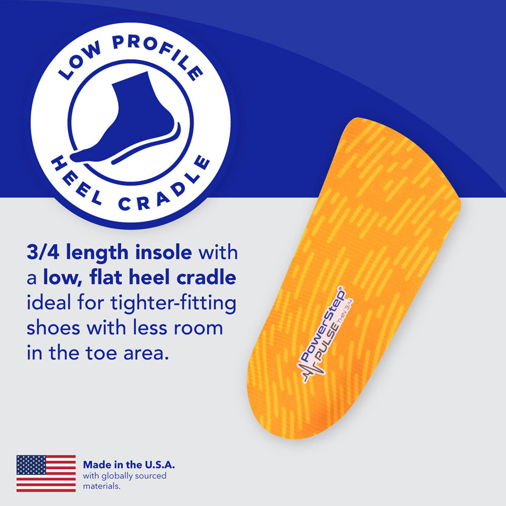 Powerstep PULSE THIN 3/4: Premium 3/4 Length Insoles for Casual and Athletic shoes, Men's and Women's