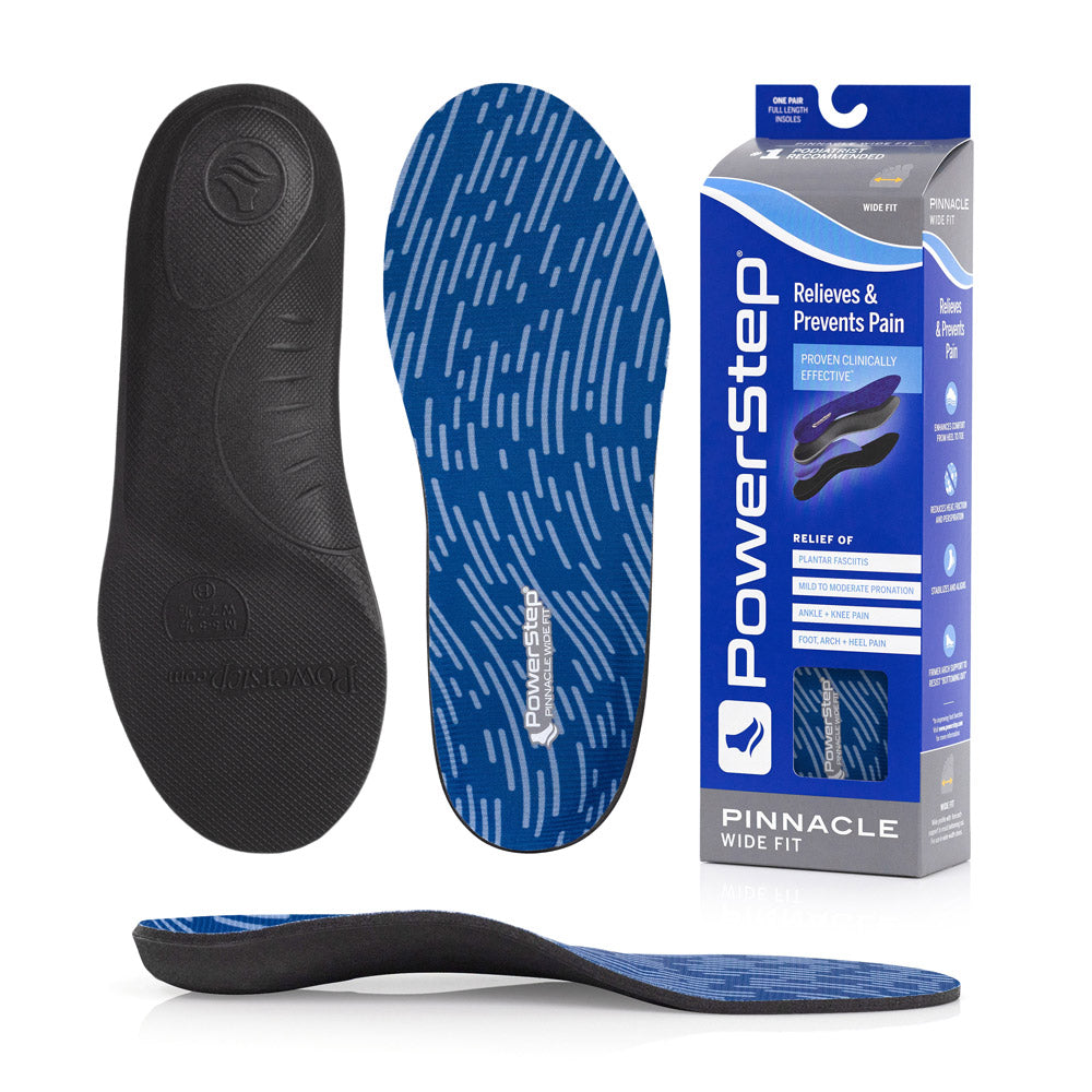 Powerstep Pinnacle WIDE fit full Length Insoles for Dress, Casual, or Athletic shoes, Men's and Women's