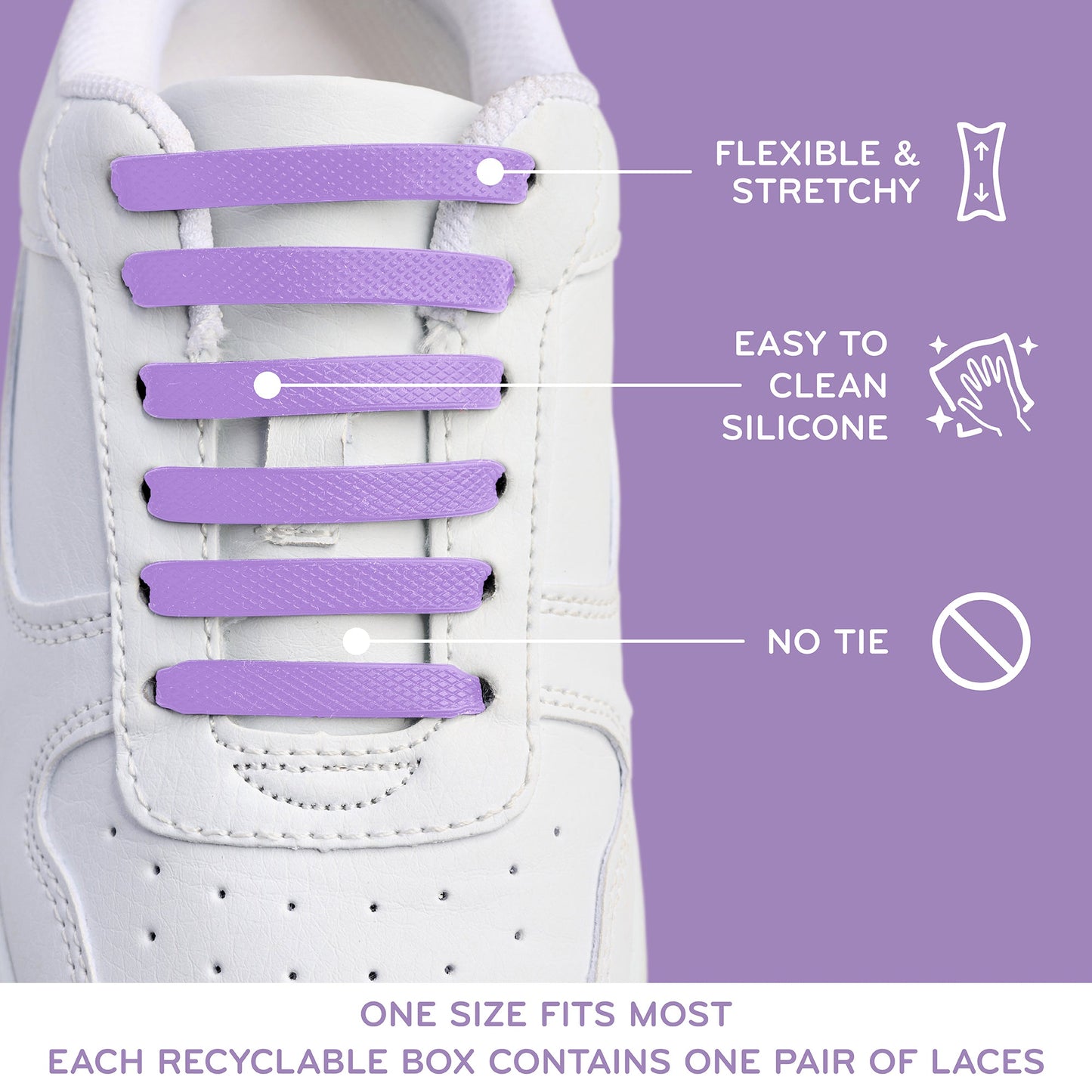 Purple Stretchy Tieless Silicone Elastic Shoelaces | 20 Straps