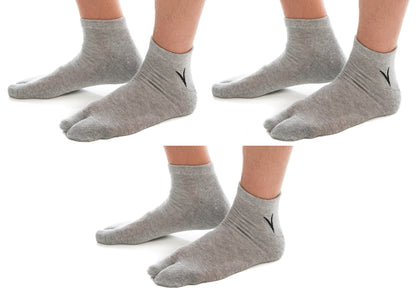 V-Toe Thicker Split-Toe Tabi Ankle Socks – 3 Pairs, Casual or Athletic
