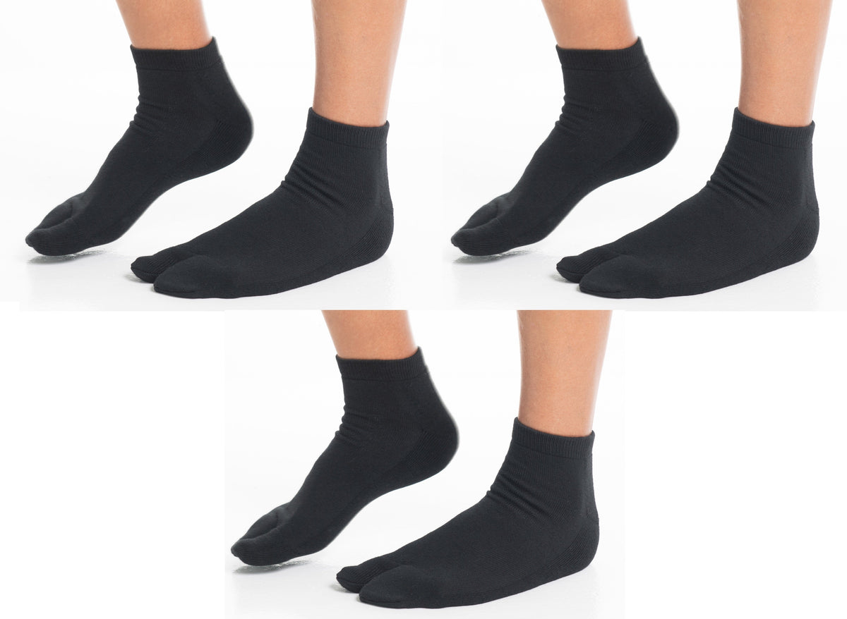 V-Toe Thicker Split-Toe Tabi Ankle Socks – 3 Pairs, Casual or Athletic