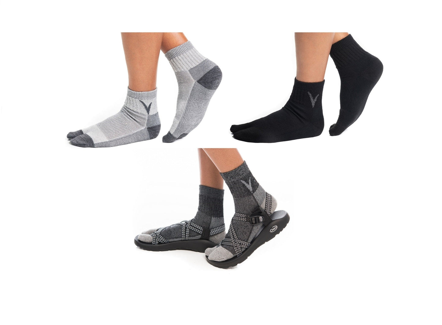 V-Toe Wool Tabi Socks - Light Grey - 3 Pairs