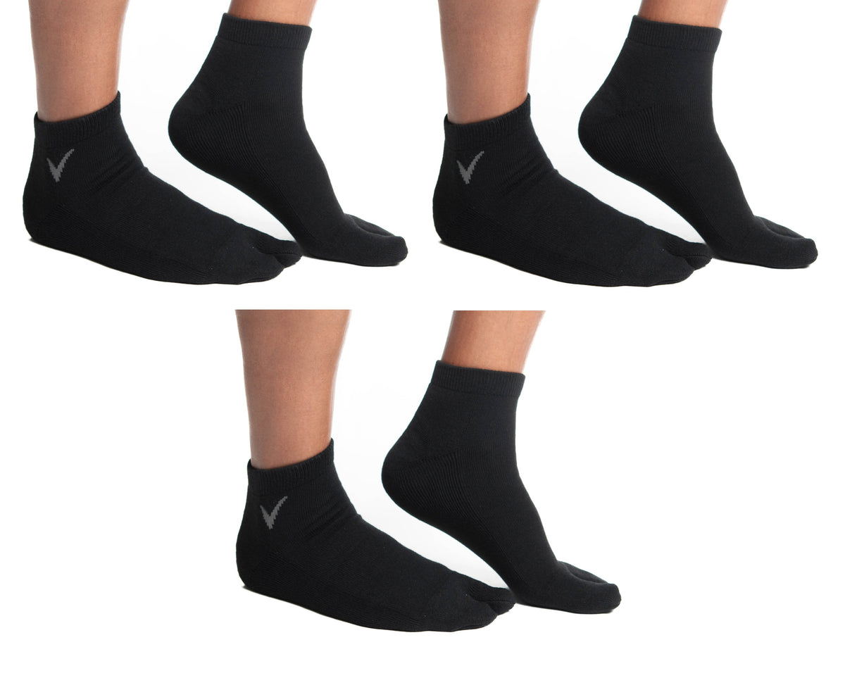 V-Toe Thicker Split-Toe Tabi Ankle Socks – 3 Pairs, Casual or Athletic