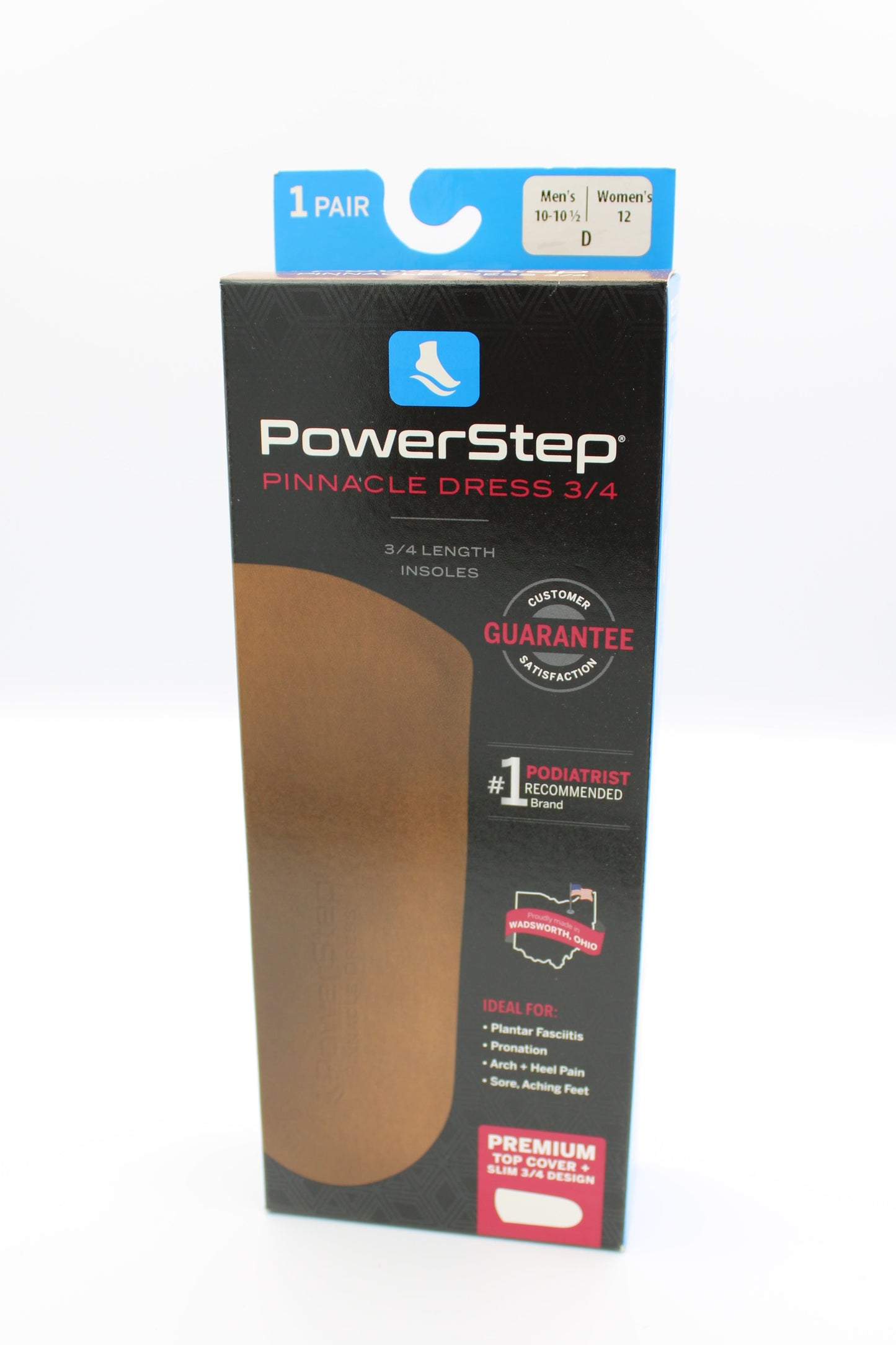 Powerstep Pinnacle Dress 3/4 Length Insoles for Dress, Casual, or Athletic shoes, Men's and Women's