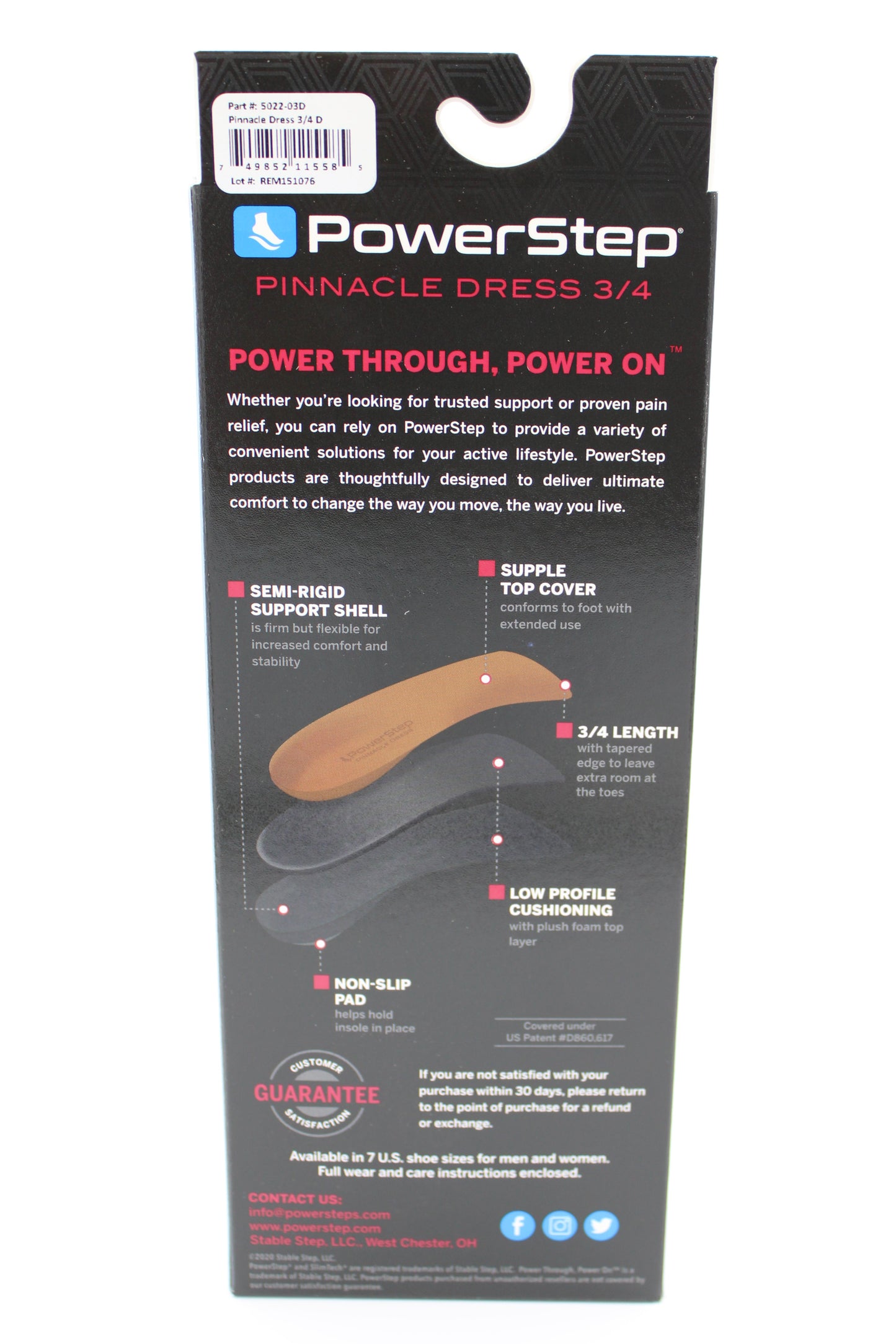 Powerstep Pinnacle Dress 3/4 Length Insoles for Dress, Casual, or Athletic shoes, Men's and Women's