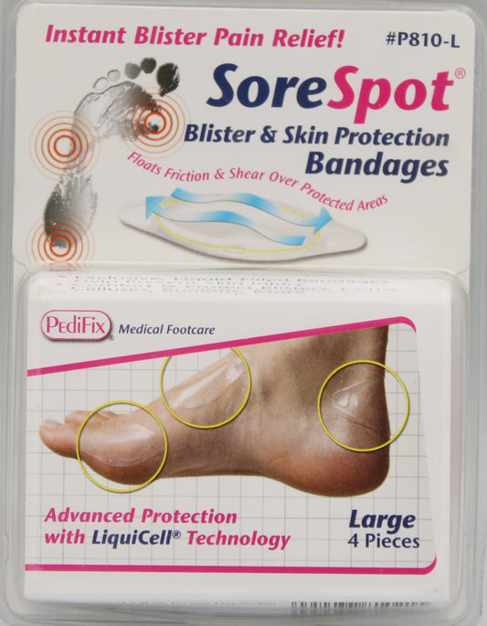 SoreSpot blister and skin protection bandages packaging on a gray background