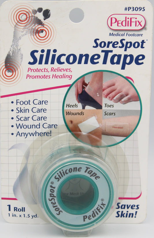 Packaged Sore Spot Silicone Tape on a gray background