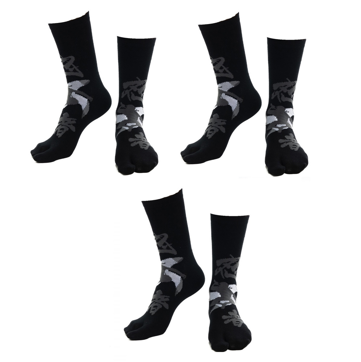 V-Toe Tabi Fun Pattern Socks - Ninja & Sushi - 3 Pairs