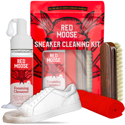 Red Moose Sneaker & Shoe Cleaning Kit – Foaming Cleaner, Stiff Brush, Microfiber Cloth & Storage Bag for Leather, Canvas, Suede & Mesh Shoes