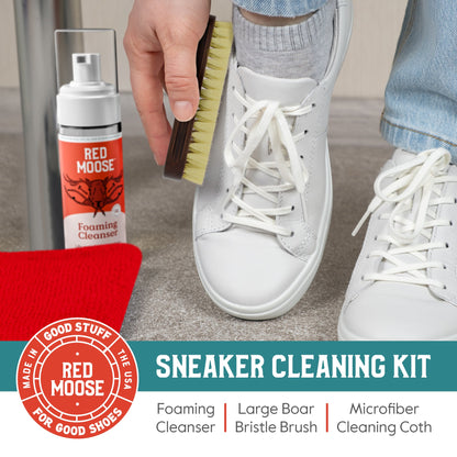 Red Moose Sneaker & Shoe Cleaning Kit – Foaming Cleaner, Stiff Brush, Microfiber Cloth & Storage Bag for Leather, Canvas, Suede & Mesh Shoes