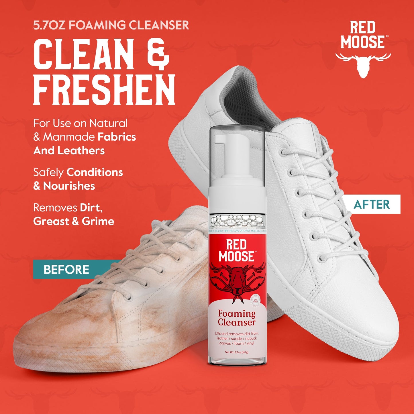 Red Moose Sneaker & Shoe Cleaning Kit – Foaming Cleaner, Stiff Brush, Microfiber Cloth & Storage Bag for Leather, Canvas, Suede & Mesh Shoes