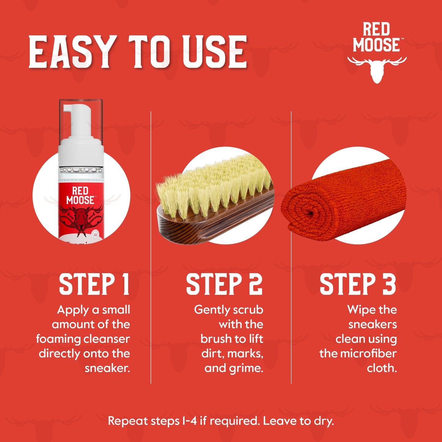 Red Moose Sneaker & Shoe Cleaning Kit – Foaming Cleaner, Stiff Brush, Microfiber Cloth & Storage Bag for Leather, Canvas, Suede & Mesh Shoes