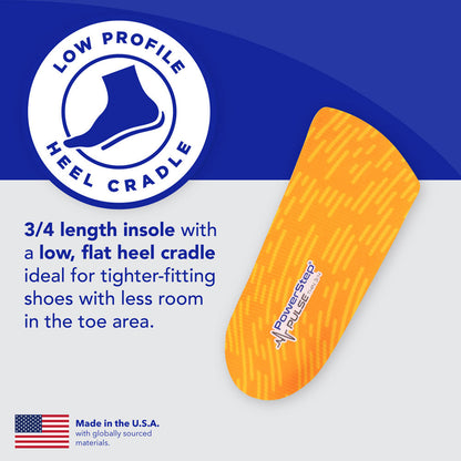 Powerstep PULSE THIN 3/4: Premium 3/4 Length Insoles for Casual and Athletic shoes, Men's and Women's