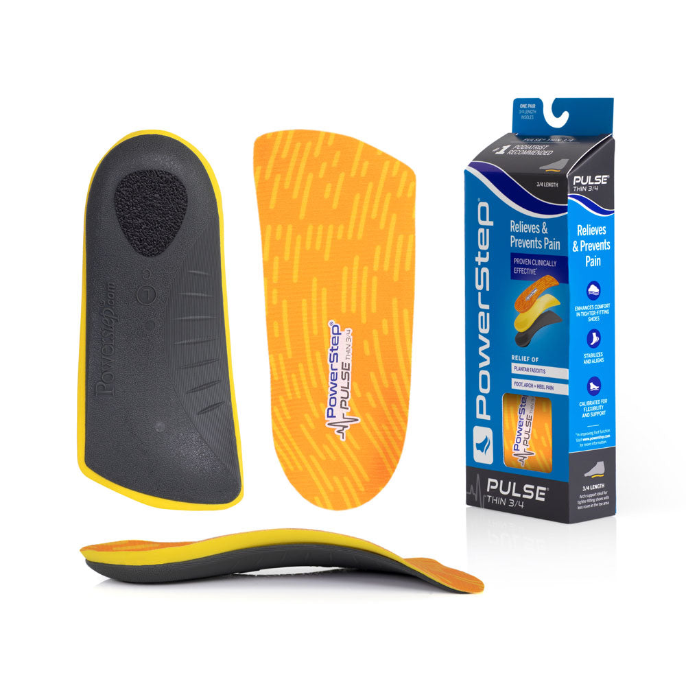 Powerstep PULSE THIN 3/4: Premium 3/4 Length Insoles for Casual and Athletic shoes, Men's and Women's