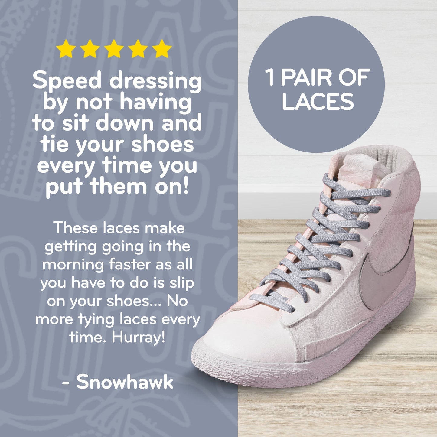 Light Grey Flat Elastic Stretch Shoelaces